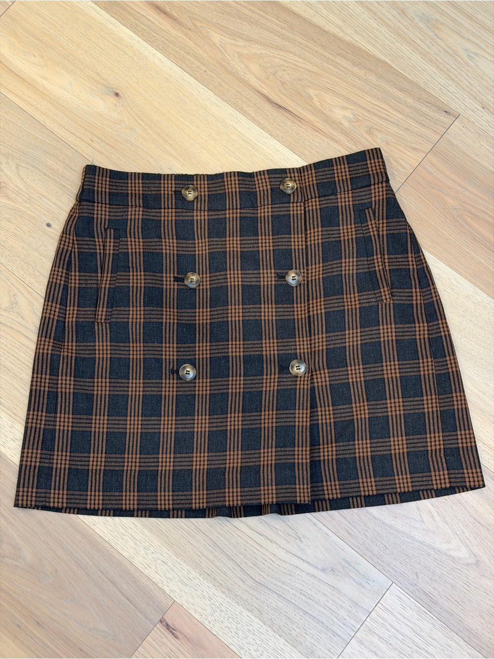 Madewell Black and Brown Plaid Double-Button Mini Skirt